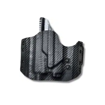 OWB pancake for the Kimber R7 Mako w/ Olight Baldr Mini. In black carbon fiber kydex