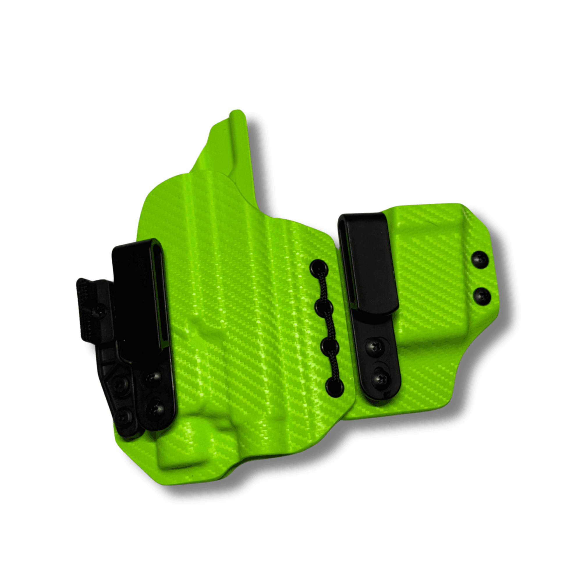 IWB sidecar for a Smith & Wesson Equalizer w/ Streamlight TLR-7 HL-X in zombie green carbon fiber kydex