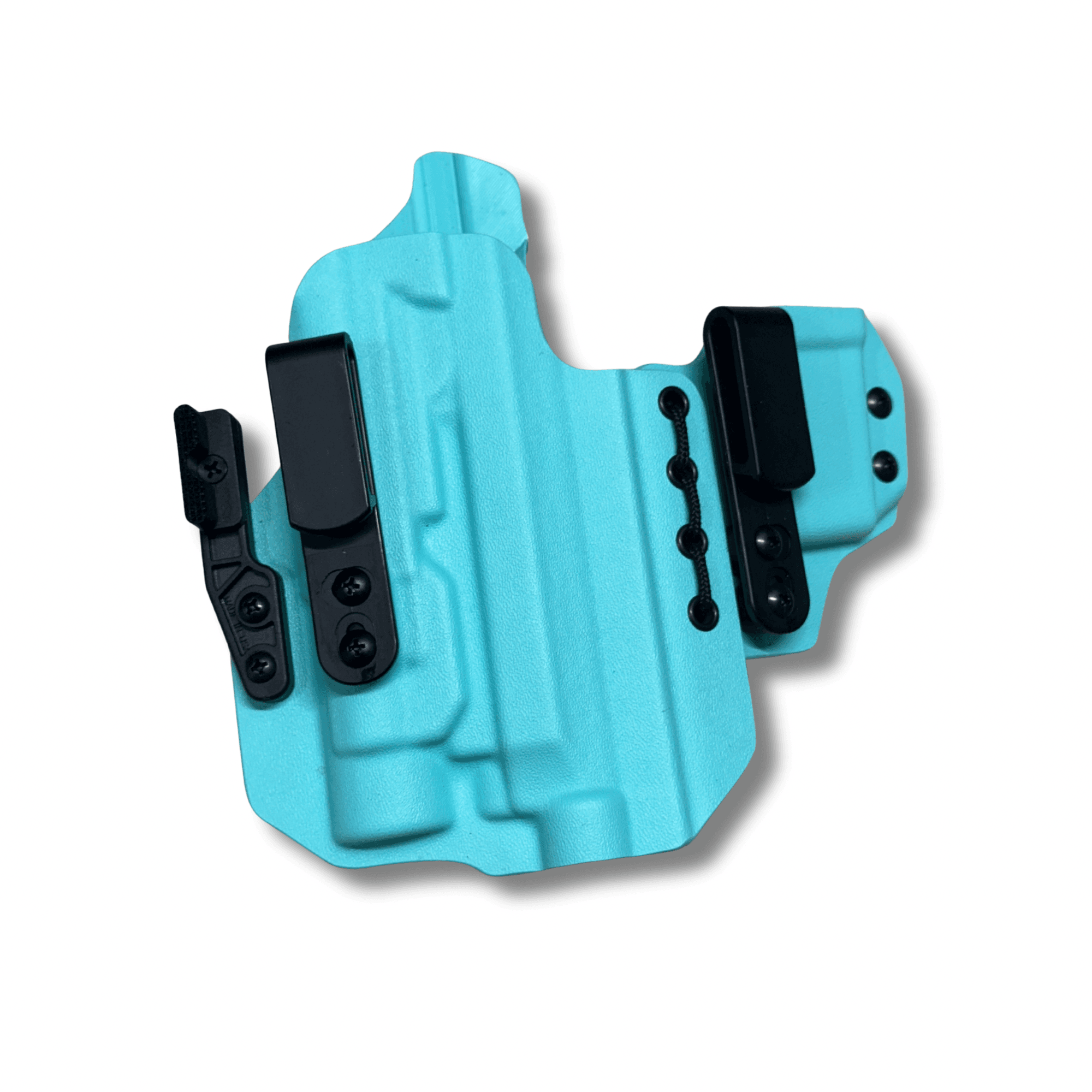 IWB side car for a Beretta M9A4 with Streamlight TLR-1 in Tiffany blue kydex.
